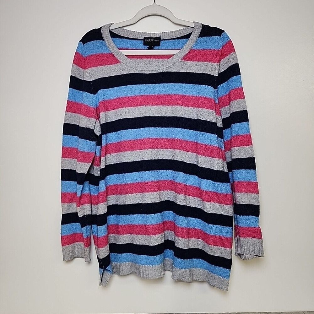 Lane Bryant Sweater Women's 18 20 Colorful Striped Long Sleeve Casual Round Neck